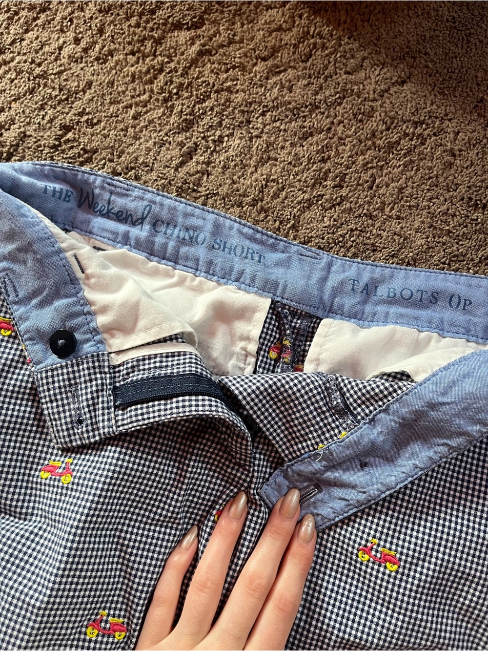 Talbots Navy & White Gingham Embroidered Scooter Shorts